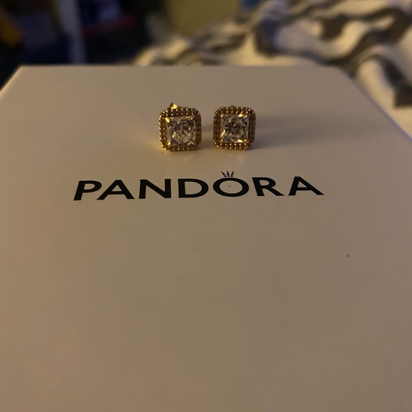 Pandora 14K plated Rose Gold Square Earrings - Picture 2 of 2